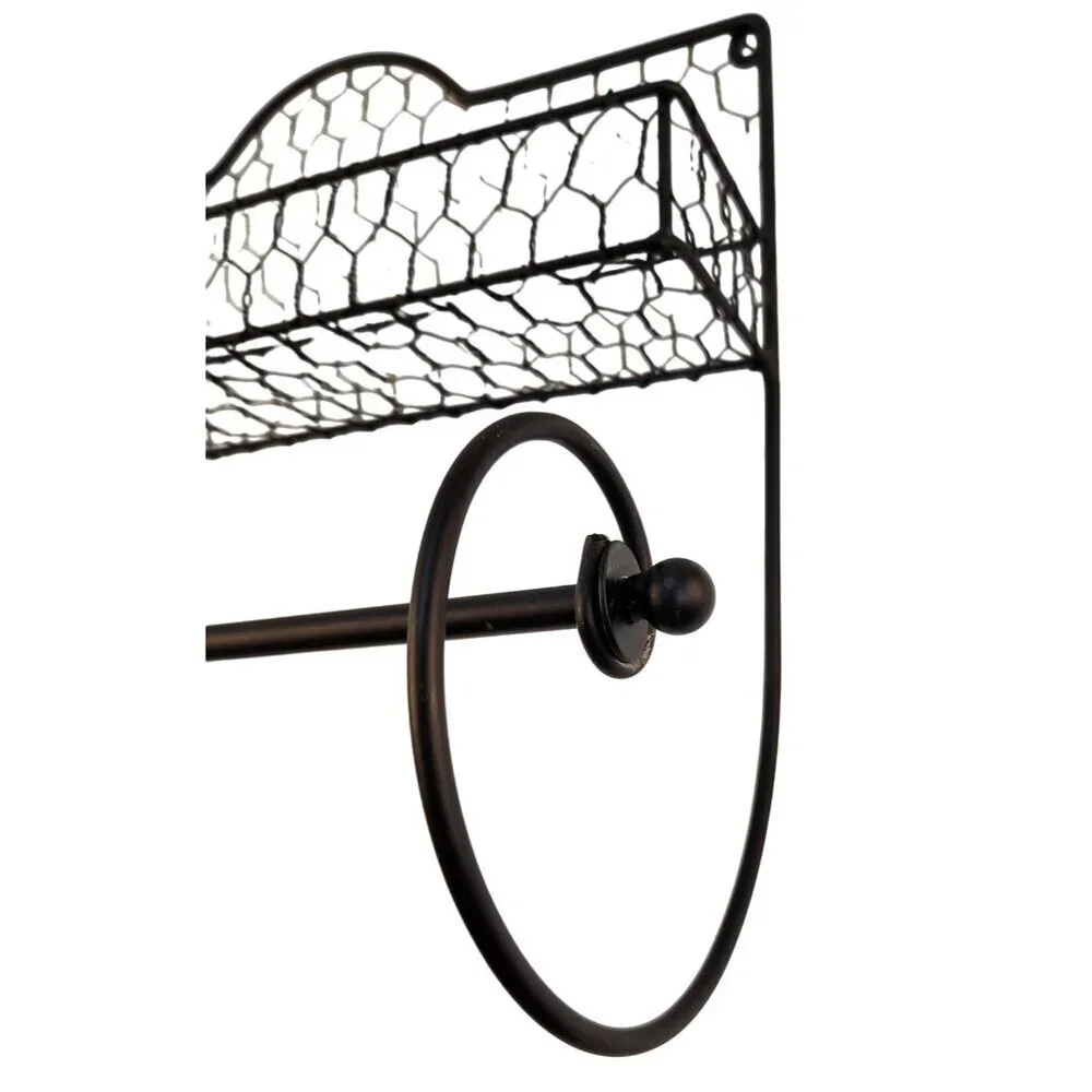 Black Metal Wire Wall-Mounted Shelf & Paper Towel Holder With Decorative Chicken - Picture 8 of 8